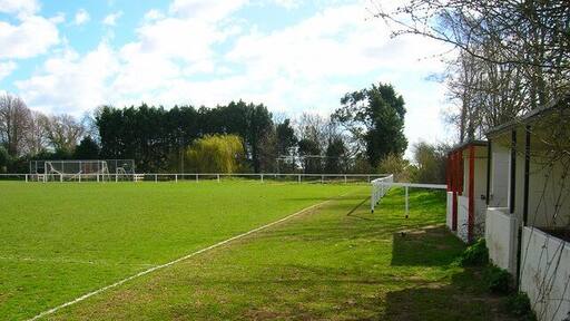 View from the Subs Bench, Clymping FC Non-league side from the West Sussex Intermediate League premier division. Looking towards the southern goal. The cricket nets behind give an indication to the dual use of the ground.
