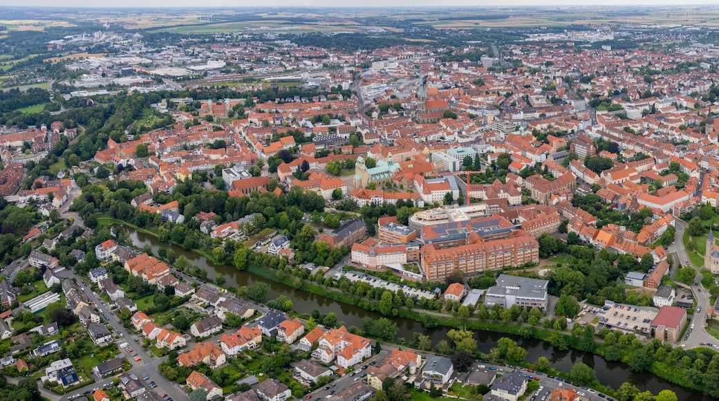 Aerial view around the old town in the city Hildesheim on an sunny spring day