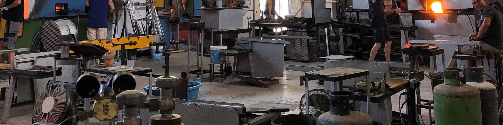 View from inside the Mdina Glass glassblowing studio in the country of Malta. Dating from 1968, this studio was the first glassblowing studio ever in Malta.