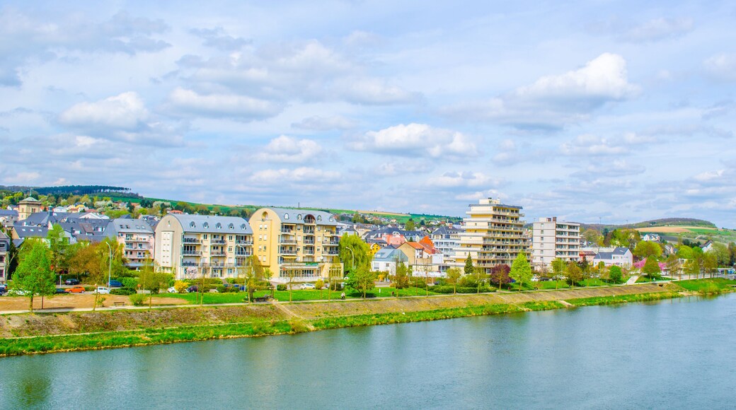 Moselle river flowing through wine heart of luxembourg and passing many small villages.