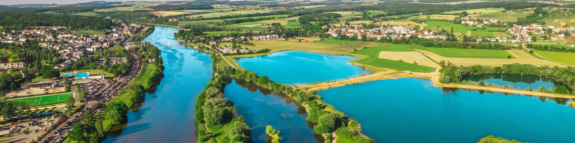 Aerial view of the Moselle river between Luxembourg and Germany