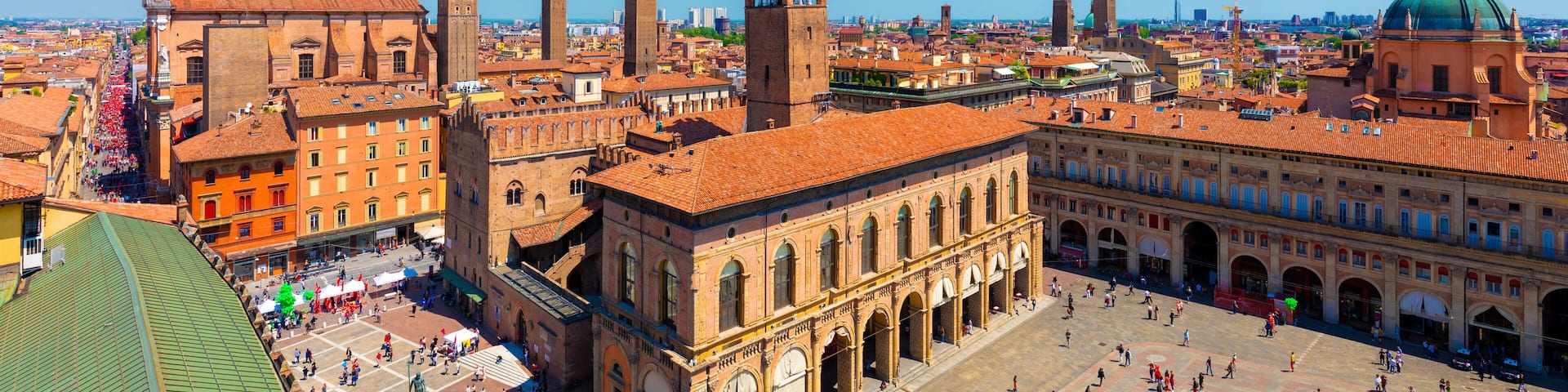Panoramic view of the historical center with the towers, Bologna, Italy