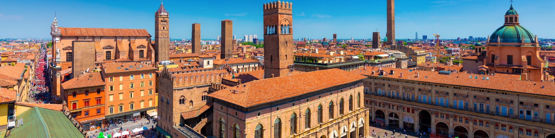 Panoramic view of the historical center with the towers, Bologna, Italy