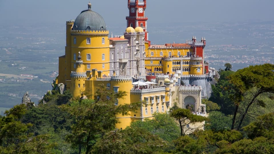 If you visit Sintra, Portugal, be sure to visit Palacio Pena. The walk leading up to the palace is just stunning.