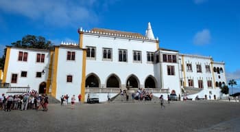 The Palace of Sintra is located in the town of Sintra, in the Lisbon District of Portugal. It is a present-day historic house museum.
It is the best-preserved medieval royal residence in Portugal, being inhabited more or less continuously from at least the early 15th century to the late 19th century. It is a significant tourist attraction, and is part of the cultural landscape of Sintra, a designated UNESCO World Heritage Site.