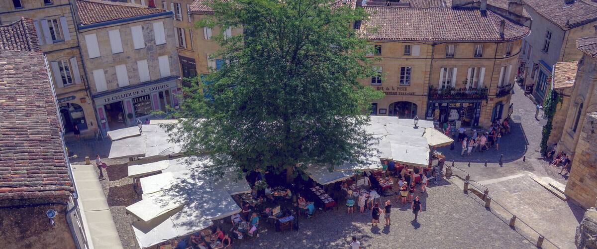 View of Place du Marché at Saint Emilion.