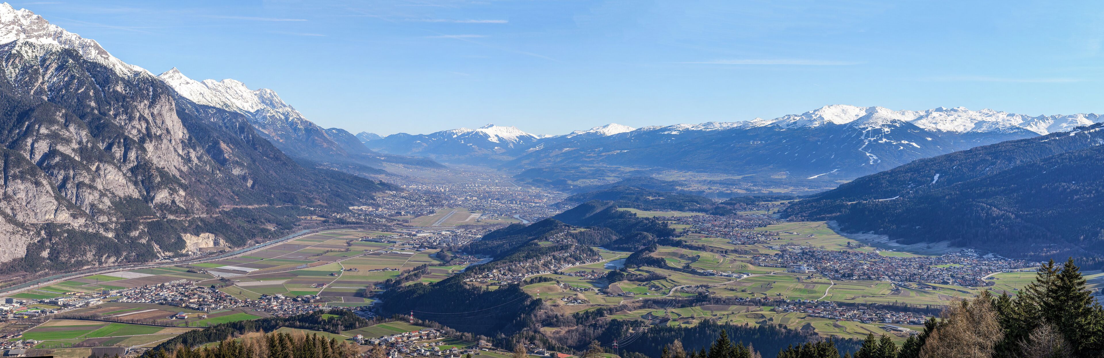Panorama from Oberperfuss Rangger Köpfli to Innsbruck, Inn valley, tyrol austria