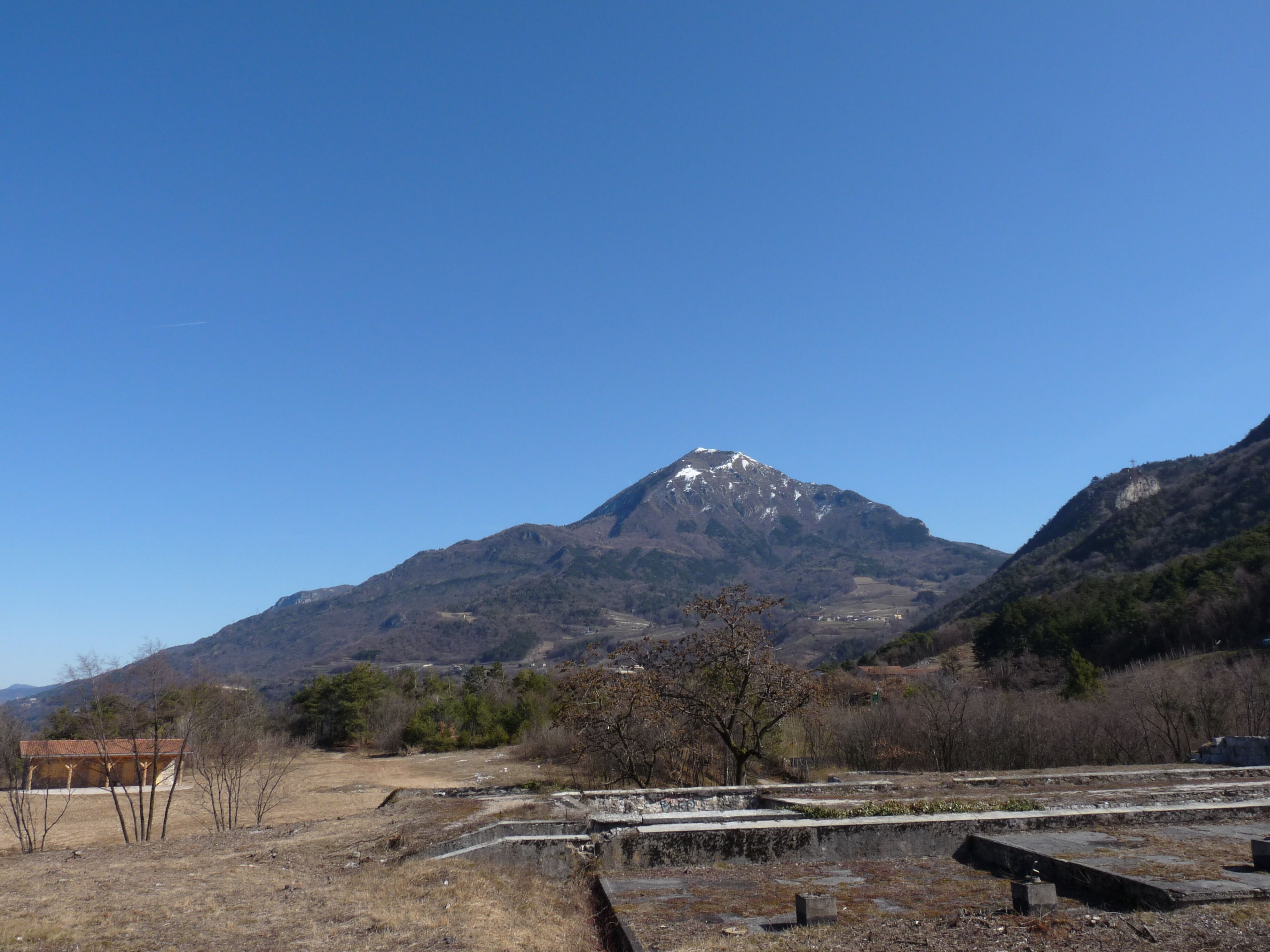 Trento (Italy): the Obere Batterie Mattarello, in the village of Mattarello. On the background, mount Marzola