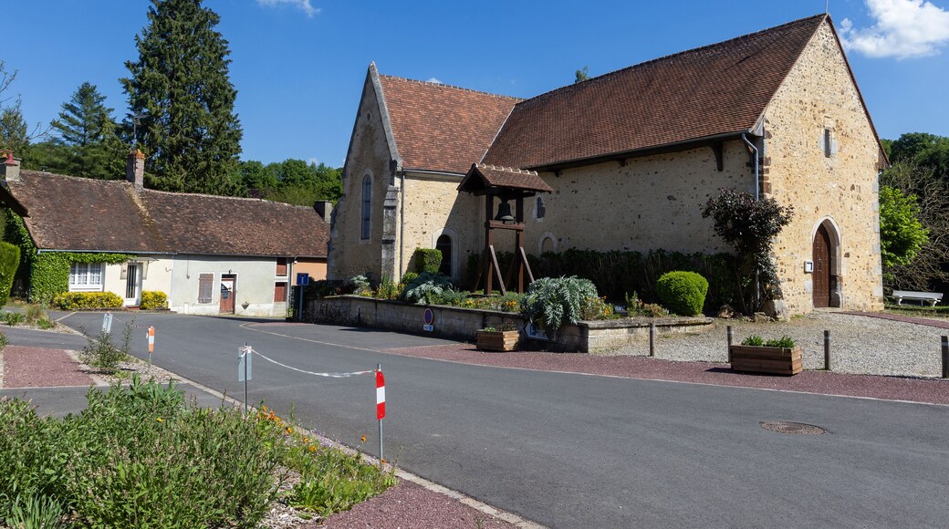 The beautiful French village and church of Saint-Rigomer-des-Bois, near Alencon in Sarthe, France.