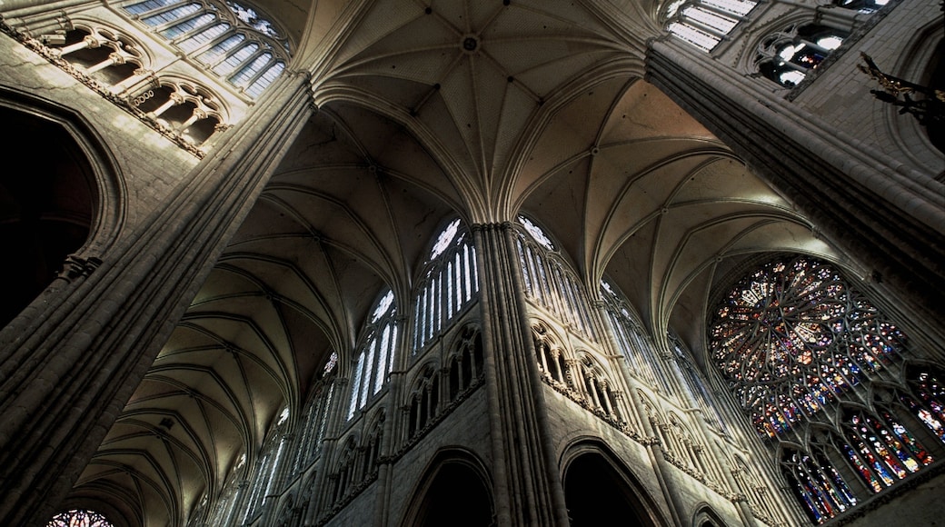 Amiens caracterizando uma igreja ou catedral, vistas internas e arquitetura de patrimônio