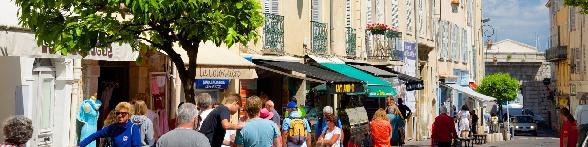 Antibes showing a city and street scenes as well as a large group of people