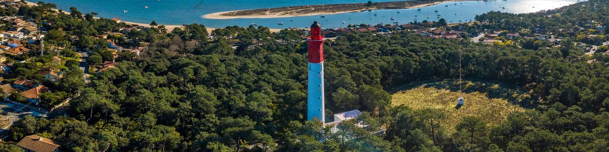 Aerial wiev, Lighthouse of Cap Ferret in Arcachon bay