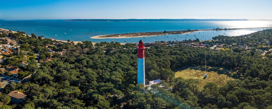 Aerial wiev, Lighthouse of Cap Ferret in Arcachon bay