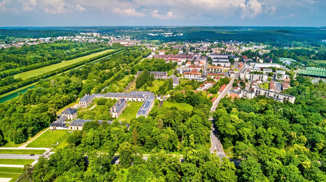 Aerial view of Fontainebleau and Avon. Seine-et-Marne department of France