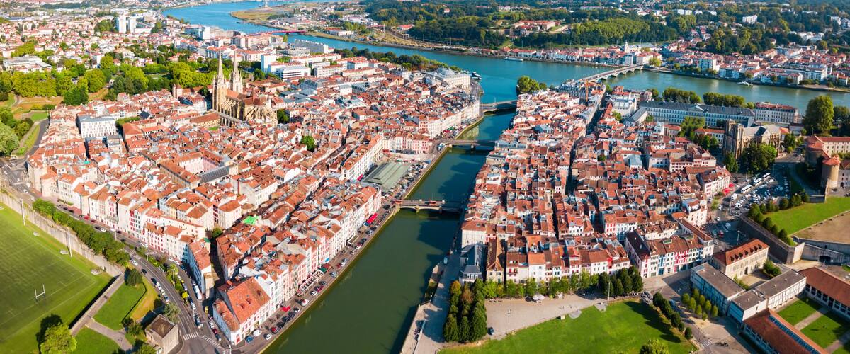 Bayonne aerial panoramic view, France