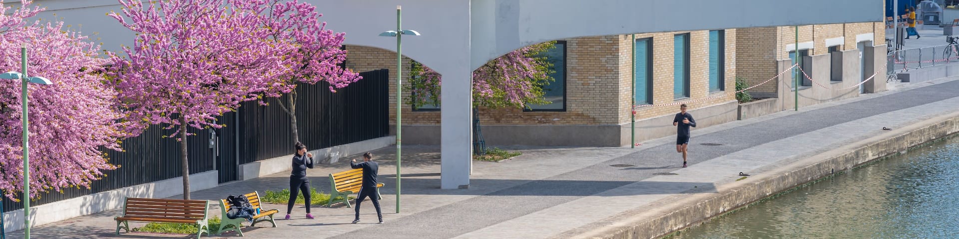 Paris, France - 04 14 2019: Canal Lourcq. Great Pantin Mills