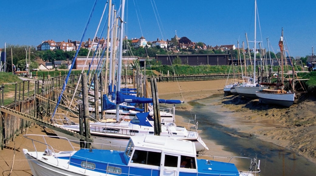 High angle view of boats moored on the beach, Rye, England