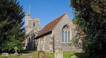 St. Giles, South Mimms Parish Church of South Mimms, seen from within the churchyard. The church tower is at the Blanche Lane end. This view is from beside the footpath that leads from Blanche Lane to St. Albans Road, behind me. The church is a nice example of a flint-knapped building. The chancel dates to the 13th century and the tower to circa 1450