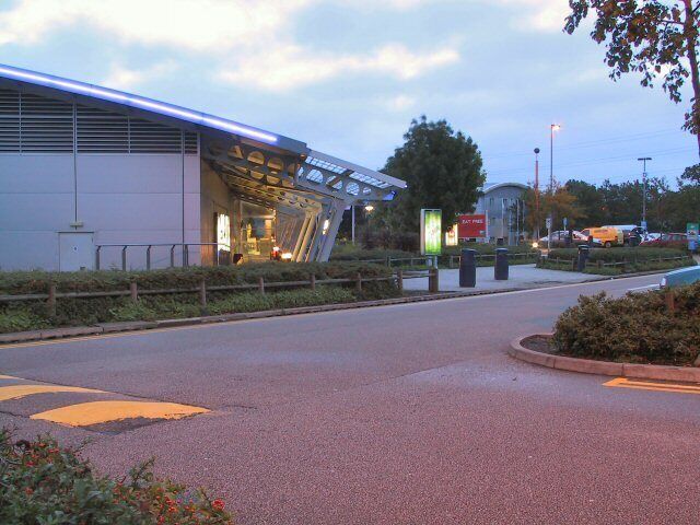 Dawn at South Mimms. View of the service building at South Mimms on the M25 motorway