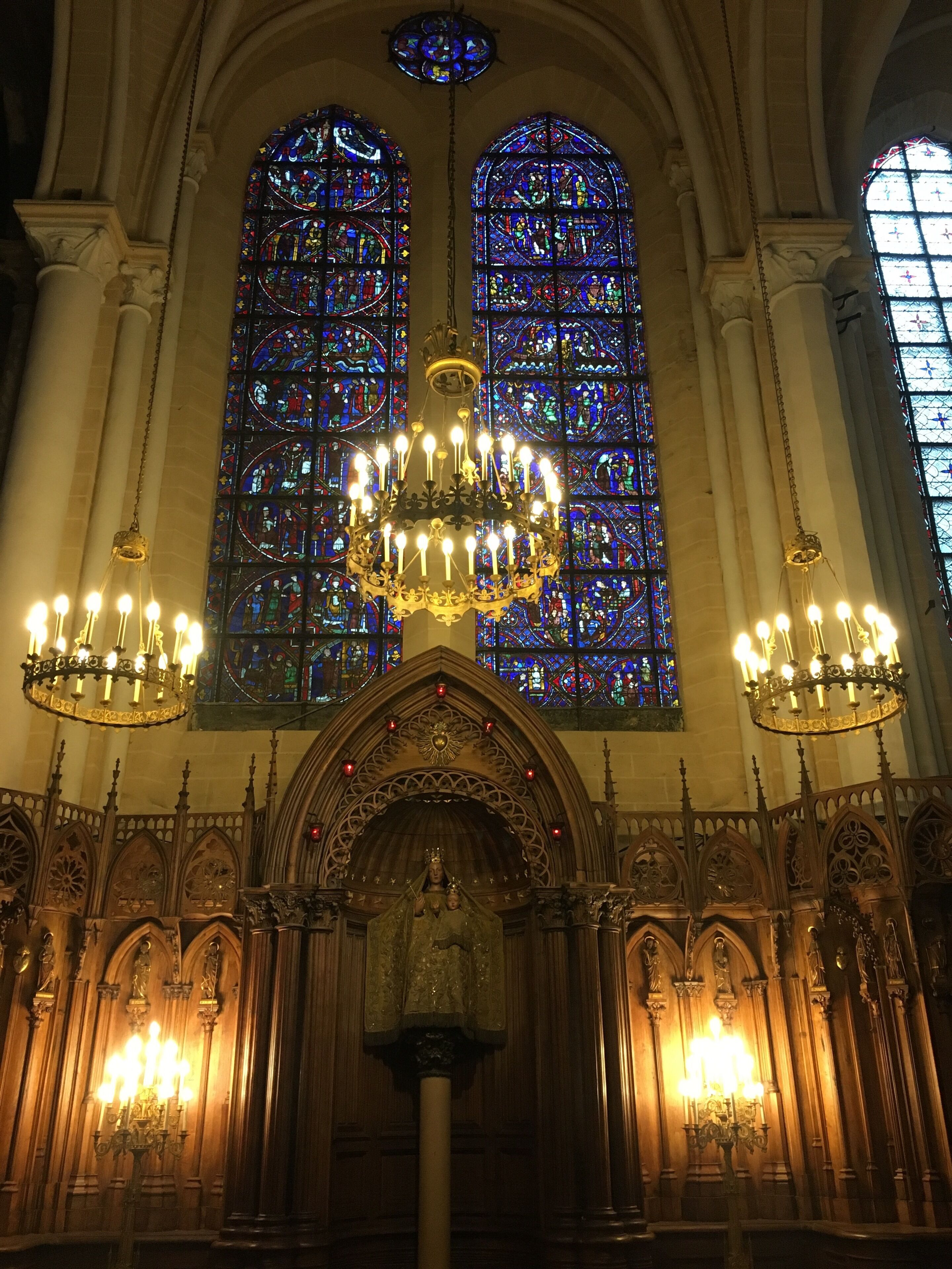 Chartres is a pretty town about an hour south of Paris by train. The Cathedral is older than the one in Paris, the inside has just been renovated and is breathtaking. The veil of Marie is a famous relic. Also look for the red stained glass from the 12th century.