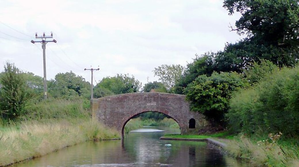 Birmingham and Fazeley Canal near Curdworth, Warwickshire Approaching Broad Balk Bridge. The bridge carries a farm track and public footpath.