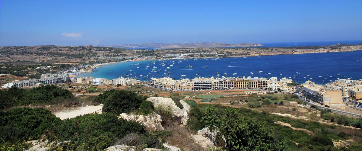 View on Mellieħa Bay from west side of town Mellieħa, Malta