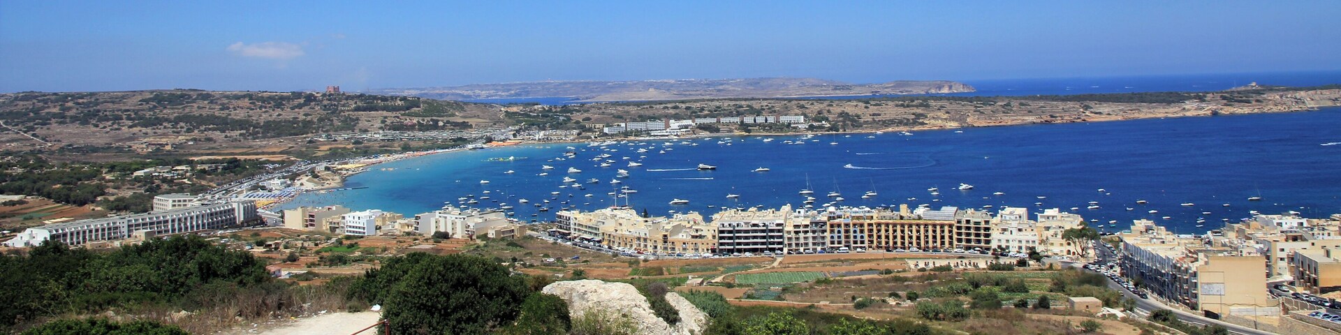 View on Mellieħa Bay from west side of town Mellieħa, Malta