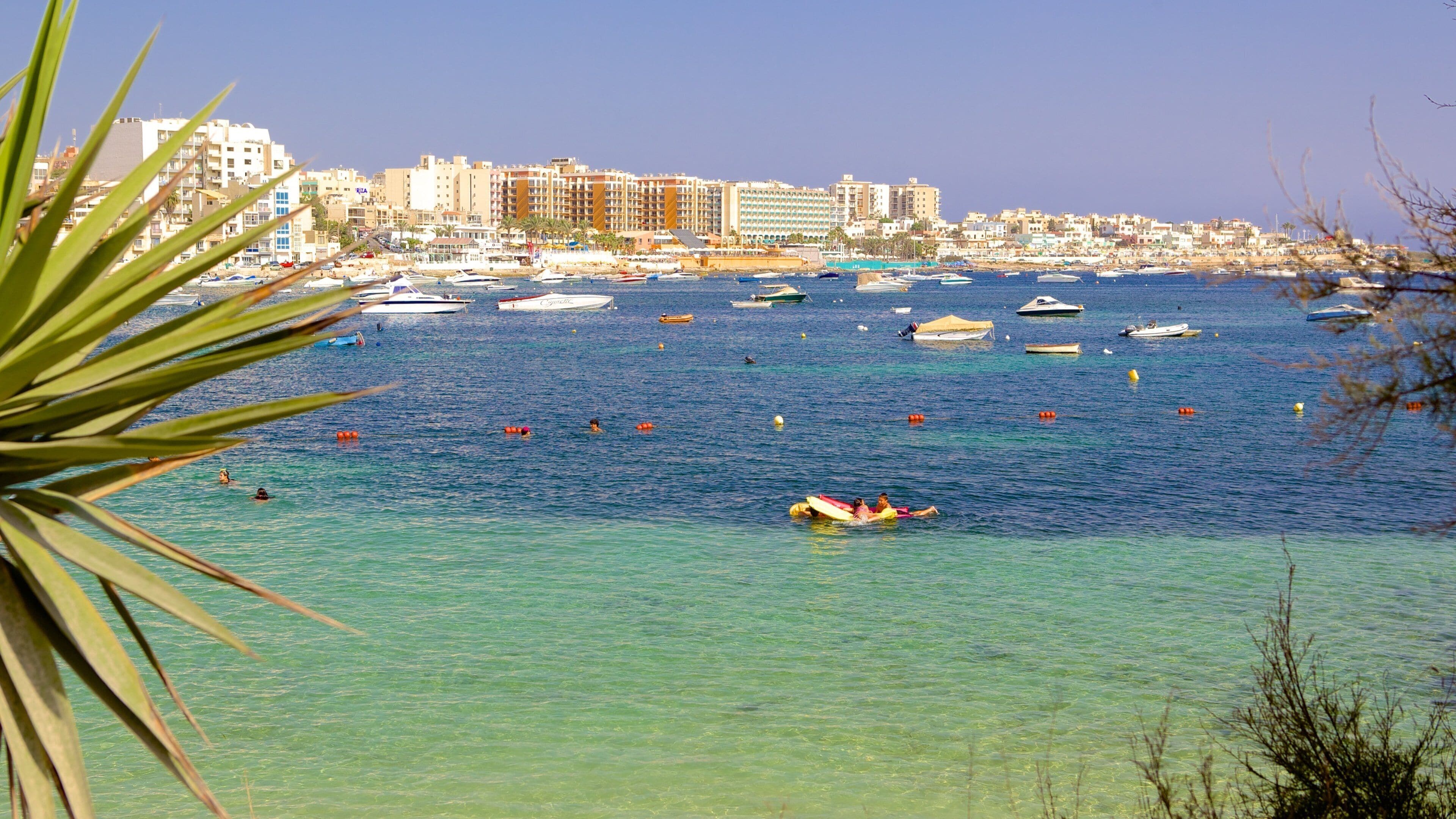 Qawra featuring a coastal town