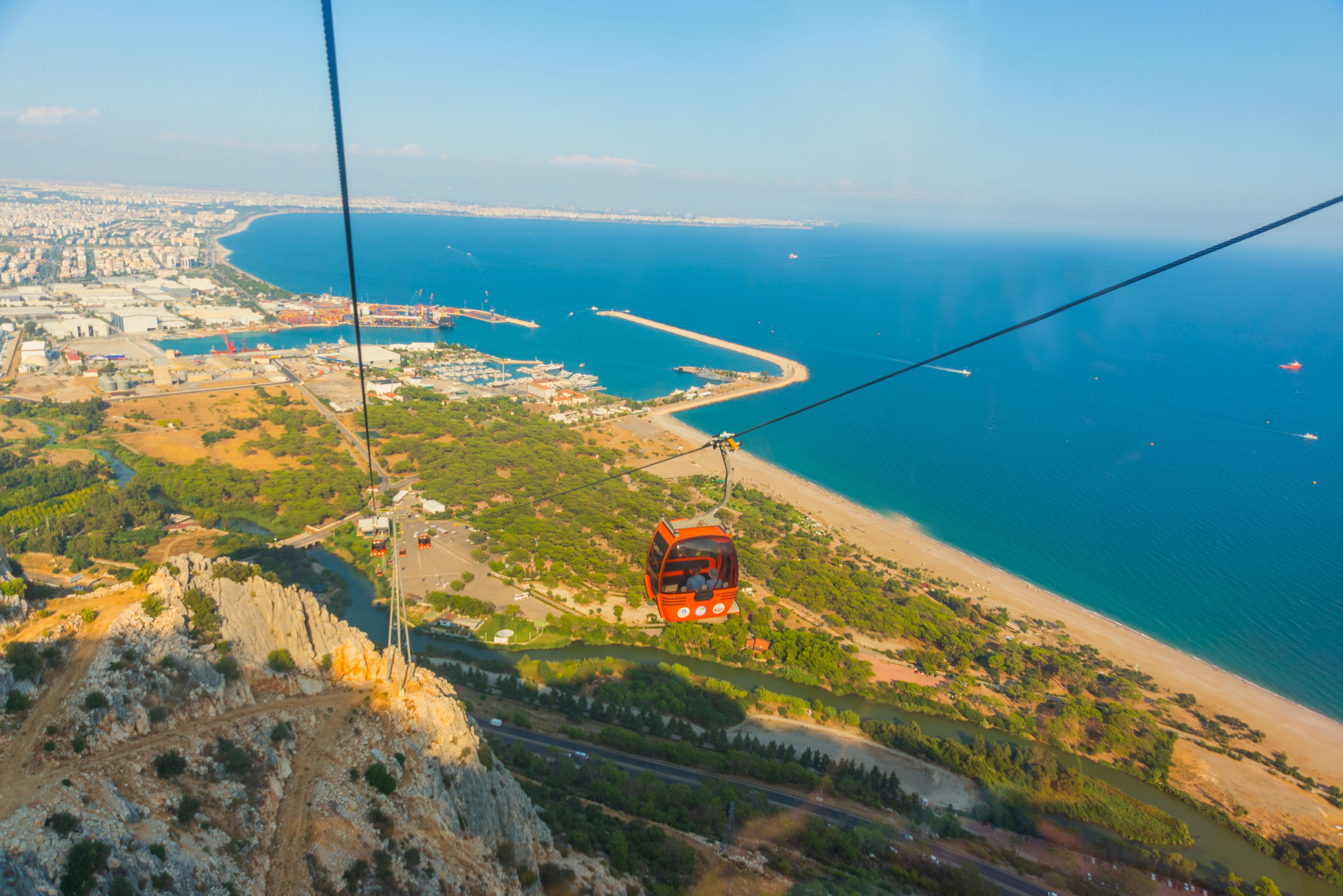 ANTALYA, TURKEY: Top view from the Tunektepe Cable Car on a sunny summer day.