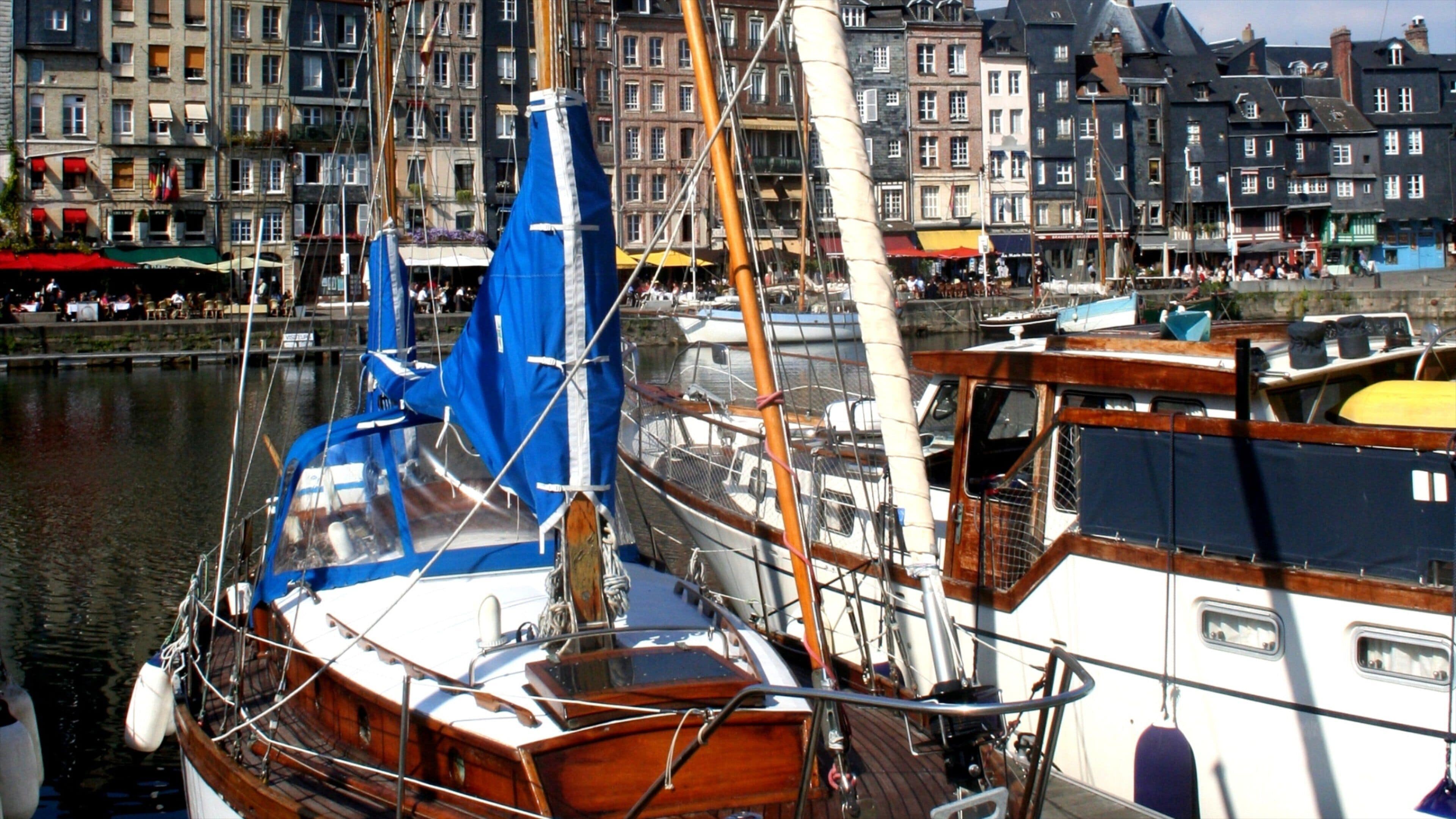 Honfleur featuring yleiset rantanäkymät, joki tai puro ja kaupunki