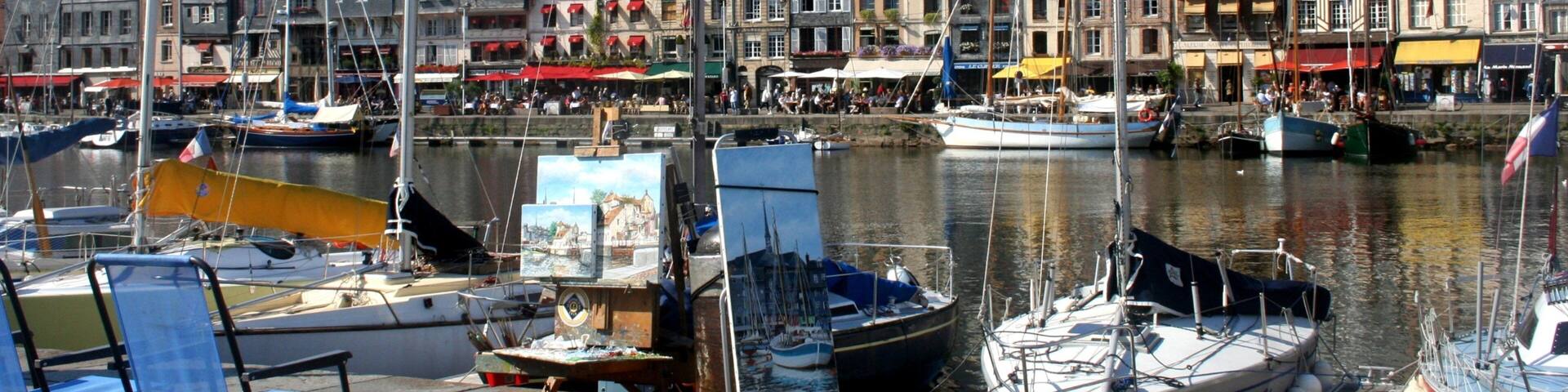 Honfleur showing a coastal town, a bay or harbor and a marina