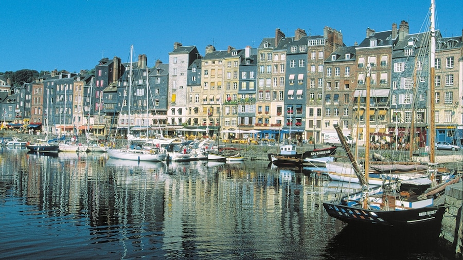 Honfleur showing a coastal town, a city and a bay or harbor