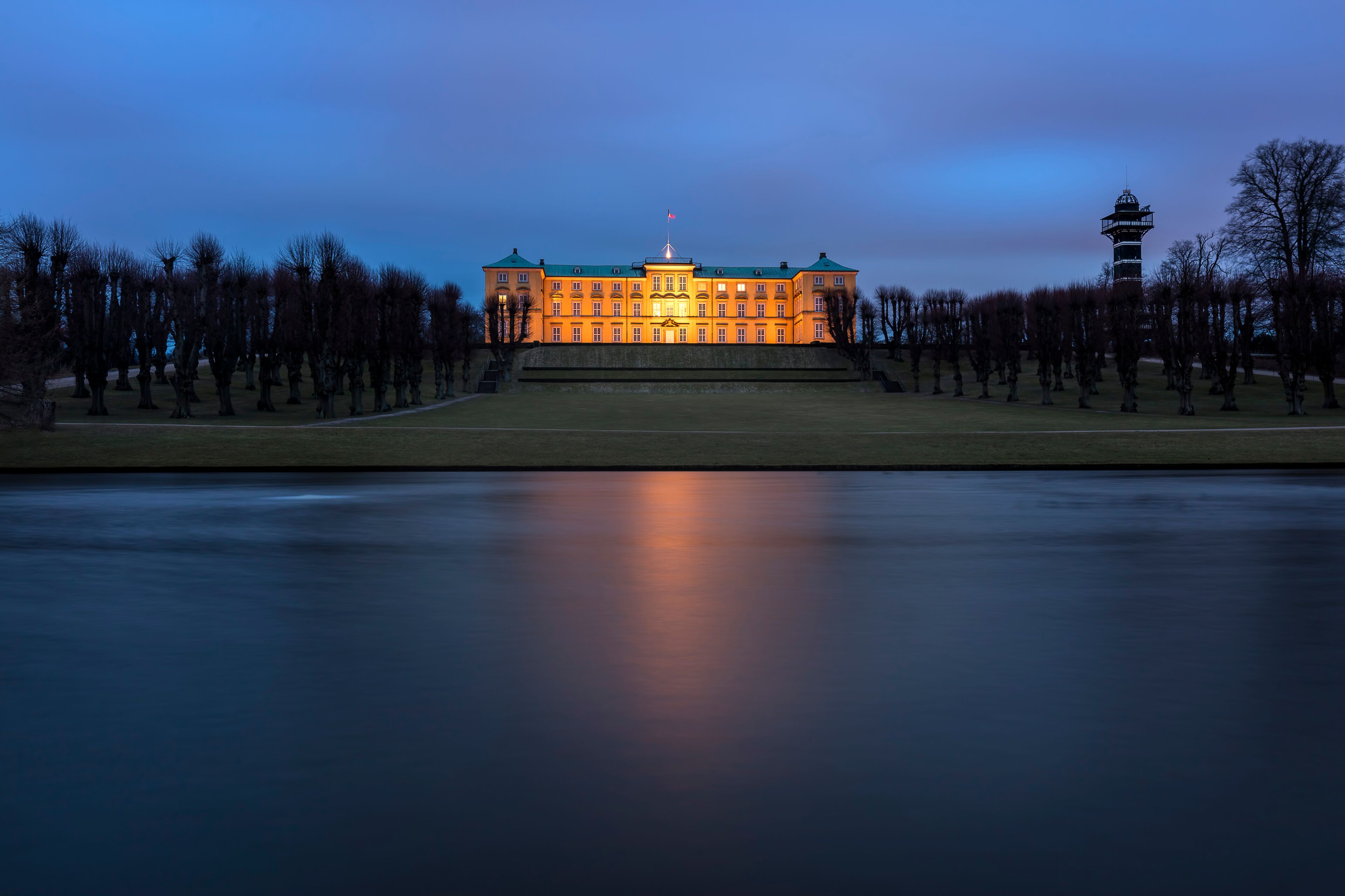 Frederiksberg Castle in Copenhagen at dusk
