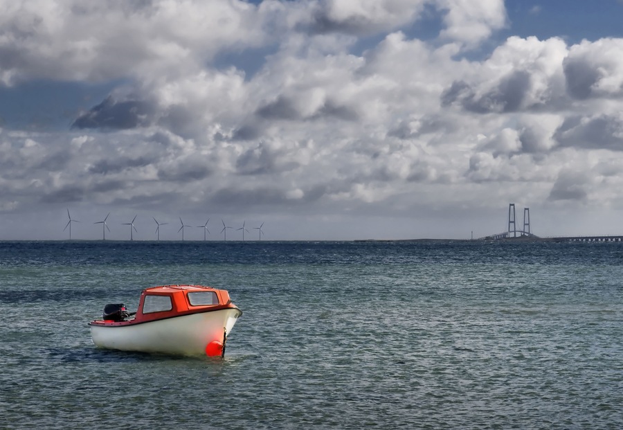 Landscape in the Baltic sea with little boat - Nyborg, Denmark, Scandinavia