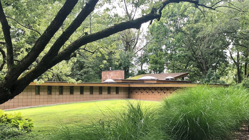 The home was the first of the four built in Parkwyn Village and is constructed of concrete blocks, with interior trim of red Tidewater cypress. The plan had several irregular protrusions that give it a pinwheel effect. A playroom with basement was added in 1960 by John Howe of Taliesin Associated Architects.
The homes are all individually owned and not open to the public. Driving around the neighborhood to check them out was pretty interesting.
