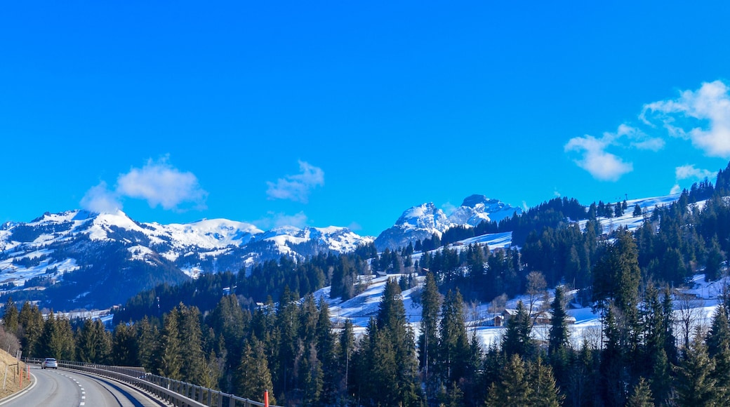 Route 11 bei Saanenmöser und Zweisimmen im Obersimmental-Saanen (Kanton Bern, Schweiz)
