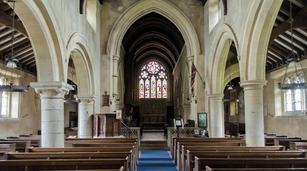 Grade II*listed The church is adjacent to Burley on the Hill House which was built in the 1690s by the 2nd Earl of Nottingham. The church dates from the 12th century onwards consisting of a west tower, nave with aisles, clerestory, and 3 bay aisled chancel. Originally the church consisted of a nave, chancel and north aisle, the south aisle was added later. The tower is from the early 14th century with embattled parapet and gargoyles. The north arcade has three bays and is Norman with round arches, the south arcade is late 13th century with circular piers and pointed arches. There is a late 15th C. mutilated effigy of a Knight and his wife. The font is 15th C. octagonal with eight different tracery designs. The church was restored in the late 18th-century when box pews were added. The church was rebuilt in 1869/70 by Pearson, who rebuilt the aisles, clerestory windows and chancel. The church was declared redundant in May 1984 and is now managed by the Churches Conservation Trust.