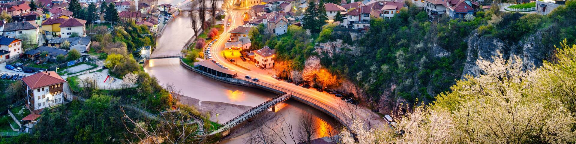 Sarajevo, Bosnia and Herzegovnia Downtown Cityscape at Golden Hour
