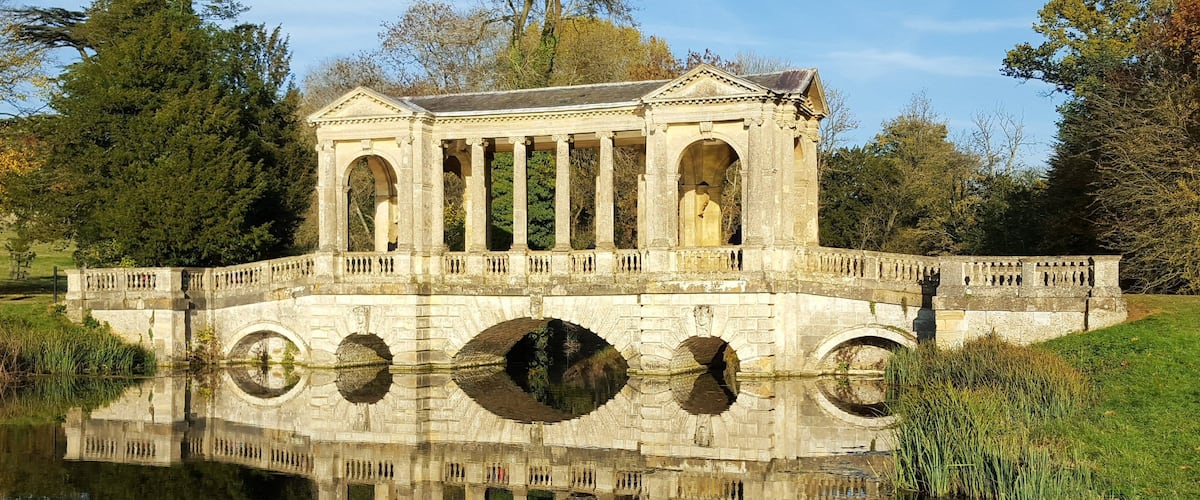 The Palladian Bridge in Stowe Gardens. A Grade I listed building.