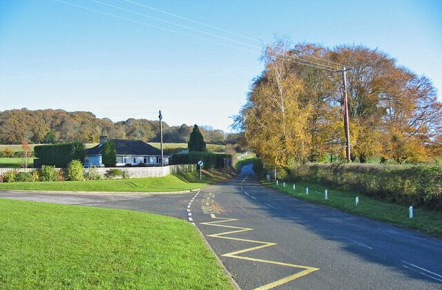 The road to Damerham from Cranborne Dorset The road on the left is the entrance to Cranborne Middle School.
