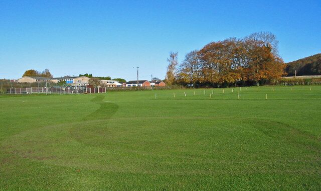The Mick Loader memorial recreation ground Cranborne Dorset In the distance, Cranborne Middle School.