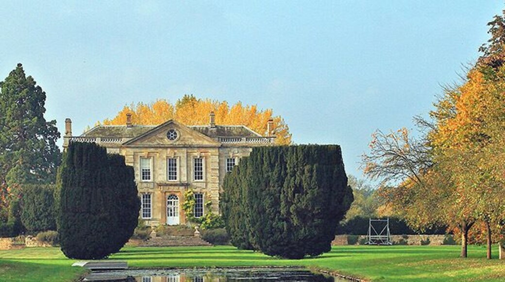 Bruern Abbey: pond and sculpture, near to Bruern Abbey, Oxfordshire, Great Britain. Heavily cropped to show details of the superb lily pond and sculpture