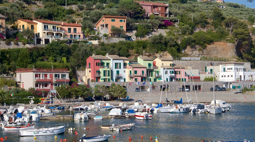 Cinque Terre mit einem allgemeine Küstenansicht, Bootfahren und Bucht oder Hafen
