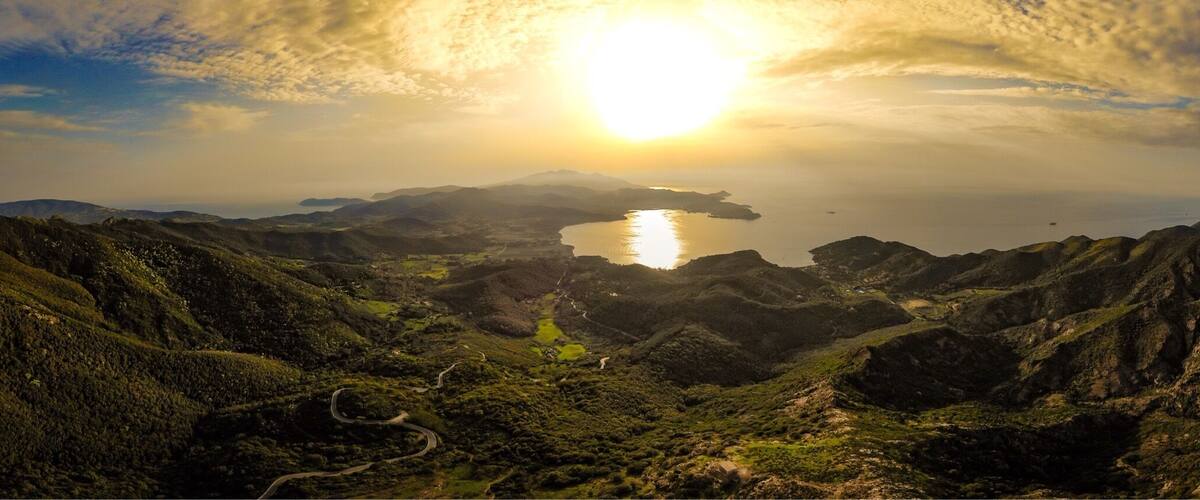 Sunset on Elba 
The Island of Elba is the third largest Italian island after Sicily and Sardinia and is the largest in the Tuscan Archipelago. Elba has a coastline of 147 km.  Elba is especially remembered for having been the home of Napoleon Bonaparte during his 1814 exile. Eight picturesque little towns (Portoferraio, Marciana, Marciana Marina, Campo nell'Elba, Capoliveri, Porto Azzurro, Rio nel'Elba and Rio Marina) are scattered over a rugged land, hilly and mountainous for the most part with the main mountain (Monte Capanne) 1019 metres high,