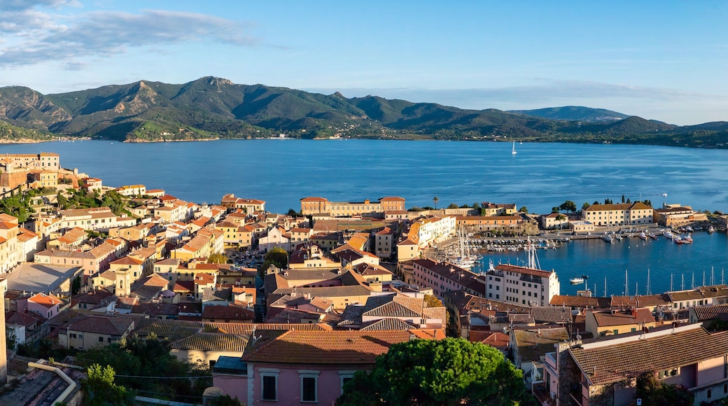 View of Portoferraio town on Elba Island at sunset