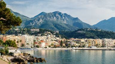 Panorama view of the coast of the Ligurian Sea. Menton, French Riviera, France.