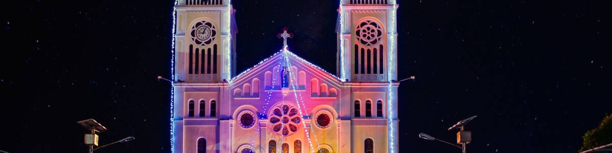 Baguio Cathedral at night under the starts