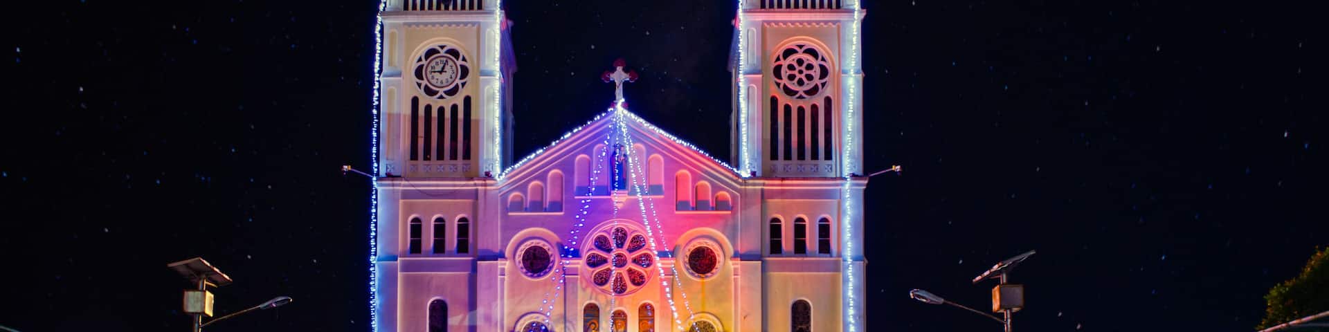 Baguio Cathedral at night under the starts
