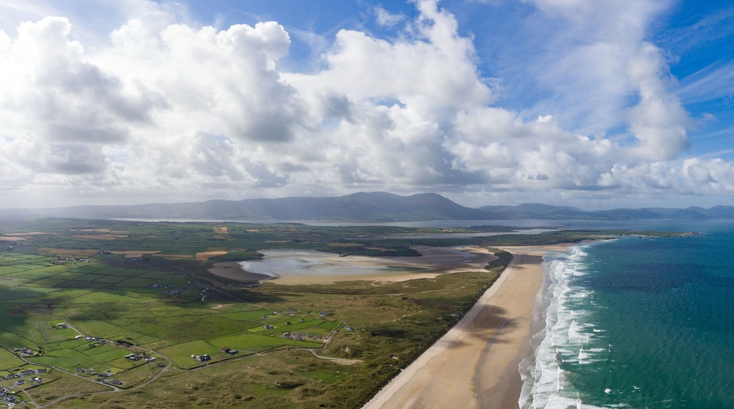 Panoramic aerial view of Banna beach on the west coast of county Kerry in the Republic of Ireland