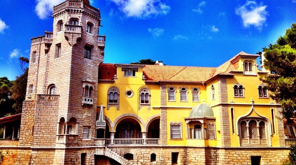 The Palace of the Counts of Castro Guimaraes was once a medieval summer home with a small cove fronting the palace. At high tide the water and waves will reach the base of the building. One of the many Royal Chateaus in the Cascais area.